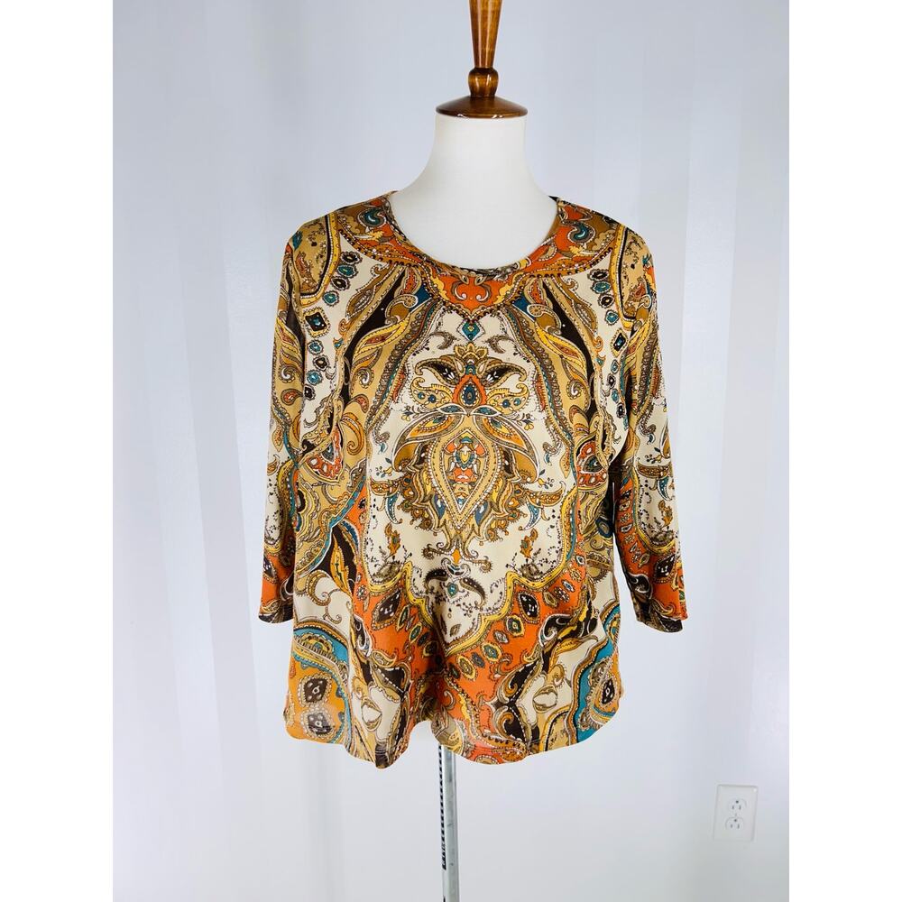 TANJAY Women’s Multicolor Paisley Print Top Sz L